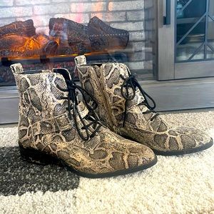 EXPRESS Snake-Skin Combat Boots Size 10